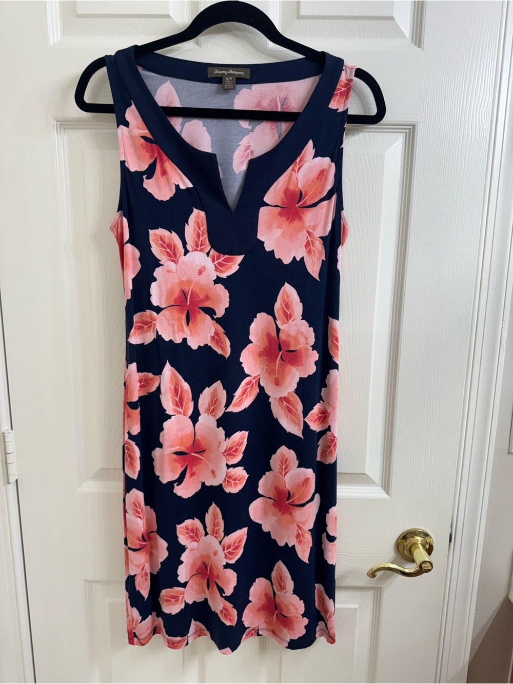 Tommy Bahama Navy Sleeveless Floral Sundress Shift Dress with Pink Blooms Size S